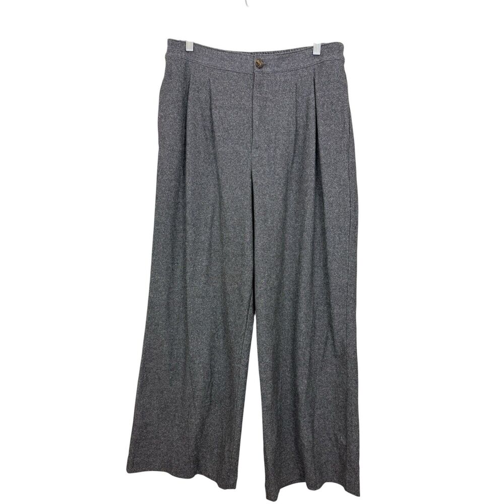 Faherty Dream Flannel Organic Cotton Wide Leg Trouser Pants Women Sz 14 Charcoal